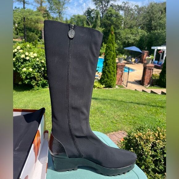 Donald J Pliner Stretch Crepe Knee High Boots NIB - Picture 7 of 11